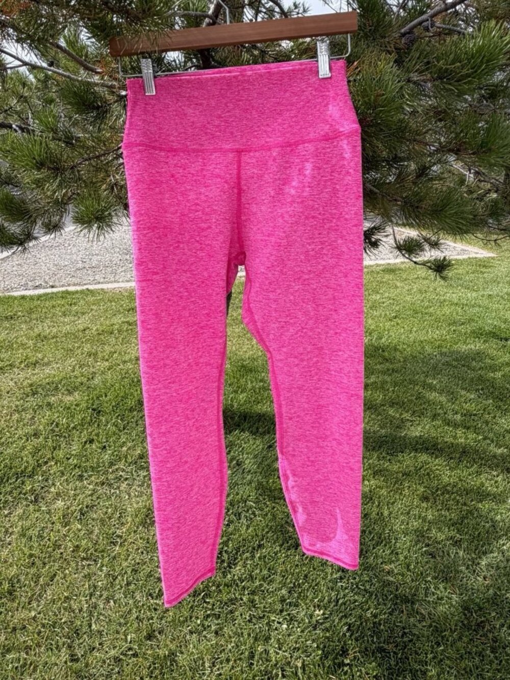 ALO neon heathered pink stretch 7/8 leggings yoga athletic athleisure L